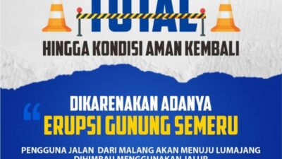 *Erupsi Gunung Semeru, Polres Malang Tutup Jalur Ampelgading–Lumajang hingga Kondisi Aman*