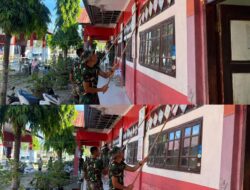 YONIF TP 836/BY Laksanakan Pengecatan Sekolah di Kabupaten Pidie Jaya